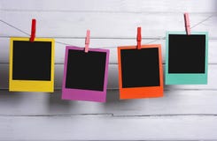 Color Polaroid Photos Hanging Royalty Free Stock Images