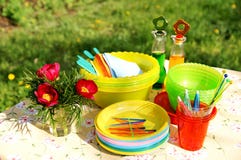 Color Summer Picnic Accessories On A Lawn Stock Photos Color Summer Picnic Accessories On A Lawn Stock Photos