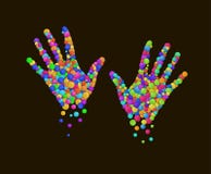 Colored hands created from the multicolored colored rounds, emotional life comcept, emotions series,colored hand royalty free illustration Colored hands created from the multicolored colored rounds, emotional life comcept, emotions series,colored hand royalty free illustration