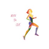 Colored poster with a silhouette of a running girl and a motivational lettering. Run to live. royalty free illustration Colored poster with a silhouette of a running girl and a motivational lettering. Run to live. royalty free illustration