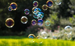 Colored soap bubbles against a green background royalty free stock photos Colored soap bubbles against a green background royalty free stock photos