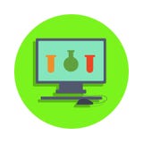 colored test tubes on the monitor screen in green badge icon. Element of science and laboratory for mobile concept and web apps. D vector illustration colored test tubes on the monitor screen in green badge icon. Element of science and laboratory for mobile concept and web apps. D vector illustration