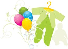 Colorful Balloons And Green Suit For A Baby Royalty Free Stock Photo