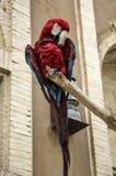 Colorful beautiful parrot ,red macaw parrot sitting on the branch against a brick wall stock photos Colorful beautiful parrot ,red macaw parrot sitting on the branch against a brick wall stock photos