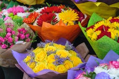 Colorful bouquets of flower in the shop Stock Photo Colorful bouquets of flower in the shop Stock Photo
