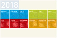 Colorful Calendar for Year 2018, in vector format Stock Photo Colorful Calendar for Year 2018, in vector format Stock Photo