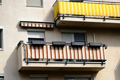 Colorful Canvas Awning And Shade Above Small Balcony. Fabric Privacy Screen Royalty Free Stock Images Colorful Canvas Awning And Shade Above Small Balcony. Fabric Privacy Screen Royalty Free Stock Images