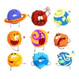 Colorful cartoon planets with funny faces and different emotions set for label design. Detailed vector Illustrations vector illustration Colorful cartoon planets with funny faces and different emotions set for label design. Detailed vector Illustrations vector illustration