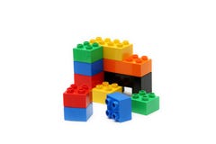 Colorful Childrens Building Blocks With White Background Stock Photos