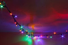 Colorful Christmas Lights Reflecting On Wall Ceiling Stock