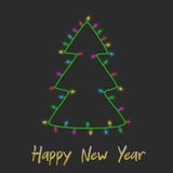 Colorful Christmas tree made of light bulb garland new year greeting card background. Hapy New Year stock illustration Colorful Christmas tree made of light bulb garland new year greeting card background. Hapy New Year stock illustration