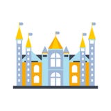 Colorful fairytale royal castle or palace building with flags vector illustration Stock Photo Colorful fairytale royal castle or palace building with flags vector illustration Stock Photo