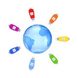 Colorful flashdrives around Earth. stock photos Colorful flashdrives around Earth. stock photos
