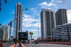 Colorful Hallandale Beach, Florida water tower and large buildin Royalty Free Stock Images Colorful Hallandale Beach, Florida water tower and large buildin Royalty Free Stock Images