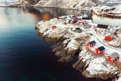 Colorful Hamnoy village on snow in winter at Lofoten royalty free stock photo Colorful Hamnoy village on snow in winter at Lofoten royalty free stock photo
