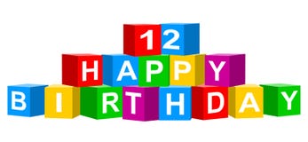 Colorful 12 Happy Birthday banner. Cube concept isolated on white background stock illustration Colorful 12 Happy Birthday banner. Cube concept isolated on white background stock illustration