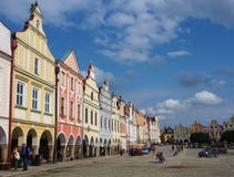 Colorful houses in the historical square in Telc royalty free stock photography Colorful houses in the historical square in Telc royalty free stock photography