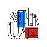 Colorful illustration about physics in modern outline style. College subject icon.