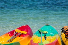 Colorful Kayaks On The Tropical Beach, Thailand Royalty Free Stock Photography