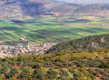 Colorful Landscape View On Agricultural Netufa Valley And Arab Settlement From Turan Mountain Range. Galilee, Israel Royalty Free Stock Images
