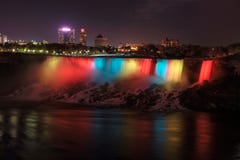 Colorful Niagara Falls at night