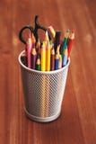Colorful Pencils In Holder On Wooden Table Royalty Free Stock Photo Colorful Pencils In Holder On Wooden Table Royalty Free Stock Photo