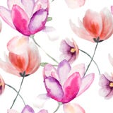 Colorful Pink Flowers, Watercolor Illustration Royalty Free Stock Images