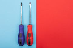 Plastic set of screw-drivers isolated on colorful background royalty free stock image Plastic set of screw-drivers isolated on colorful background royalty free stock image
