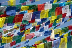Colorful Prayer Flags Over Blue Sky Background Stock Photography
