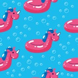 Colorful seamless summer pattern with hand drawn beach elements. Summer pool floating with unicorn. Seamless pattern stock illustration Colorful seamless summer pattern with hand drawn beach elements. Summer pool floating with unicorn. Seamless pattern stock illustration