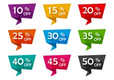Set of advertising tag ribbons with different discount offers. Vector illustration stock illustration Set of advertising tag ribbons with different discount offers. Vector illustration stock illustration