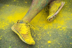 The colorful shoes and legs of teenagers at color run event royalty free stock images The colorful shoes and legs of teenagers at color run event royalty free stock images