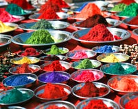 Colorful tika powders on indian market, India