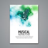 Colorful vector music festival concert template flyer. Musical flyer design poster with notes