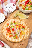 Colorful Vegetable Salad With Tuna On Wheat Tortillas On Board Royalty Free Stock Photo Colorful Vegetable Salad With Tuna On Wheat Tortillas On Board Royalty Free Stock Photo