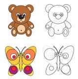 Coloring page book for kids - bear and butterfly royalty free illustration Coloring page book for kids - bear and butterfly royalty free illustration