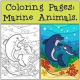 Coloring Pages: Marine Animals. Mother dolphin swims Royalty Free Stock Images Coloring Pages: Marine Animals. Mother dolphin swims Royalty Free Stock Images