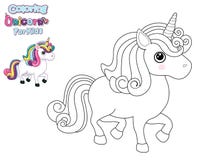 Coloring The Cute Cartoon Unicorn. Educational Game For Kids. Vector Illustration With Cartoon Animal Characters Royalty Free Stock Images