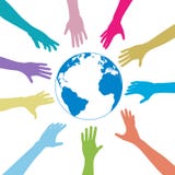 Colors people hands reach out globe earth vector illustration Colors people hands reach out globe earth vector illustration