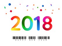 Colourful illustration of Happy New Year 2018. Colourful vector illustration of text `2018` with gradients and bar code of `Happy New Year` text vector illustration Colourful illustration of Happy New Year 2018. Colourful vector illustration of text `2018` with gradients and bar code of `Happy New Year` text vector illustration