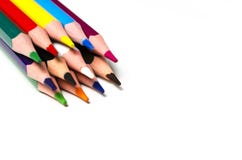 Colourful sharp pencils lie on a white background stock photography Colourful sharp pencils lie on a white background stock photography