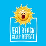 Coma el ejemplo del vector de la repetición de la playa del sueño o el cartel del verano vector el carácter enrrollado del sol co stock de ilustración Coma el ejemplo del vector de la repetición de la playa del sueño o el cartel del verano vector el carácter enrrollado del sol co stock de ilustración
