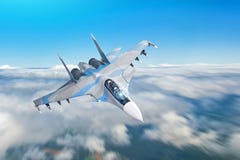 Combat fighter jet on a military mission with weapons - rockets, bombs, weapons on wings flies motion blur high in the sky above t royalty free stock photography Combat fighter jet on a military mission with weapons - rockets, bombs, weapons on wings flies motion blur high in the sky above t royalty free stock photography