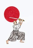 Combattente giapponese della spada ed il sol levante rosso giapponese lo spirito dell'Asia II, 2018 royalty illustrazione gratis Combattente giapponese della spada ed il sol levante rosso giapponese lo spirito dell'Asia II, 2018 royalty illustrazione gratis