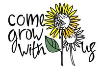 Come grow with us. Recruitment, teambuilding and personal growth concept. Sunflowers. Hand lettering vector illustration Come grow with us. Recruitment, teambuilding and personal growth concept. Sunflowers. Hand lettering vector illustration