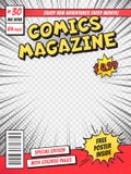 Comic book cover. Comics books title page, funny superhero magazine isolated vector template