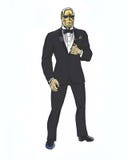 Comic book illustrated man with a golden head wearing a tuxedo and golden rose royalty free illustration Comic book illustrated man with a golden head wearing a tuxedo and golden rose royalty free illustration