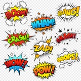 Comic Sound Effects. Collection of nine multicolored comic sound Effects