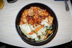 Comida, arroz y cerdo japoneses con la salsa imagen de archivo libre de regalías Comida, arroz y cerdo japoneses con la salsa imagen de archivo libre de regalías