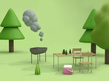 comida campestre de la barbacoa en la representación al aire libre del estilo 3d de la historieta del concepto del verano de los libre illustration comida campestre de la barbacoa en la representación al aire libre del estilo 3d de la historieta del concepto del verano de los libre illustration